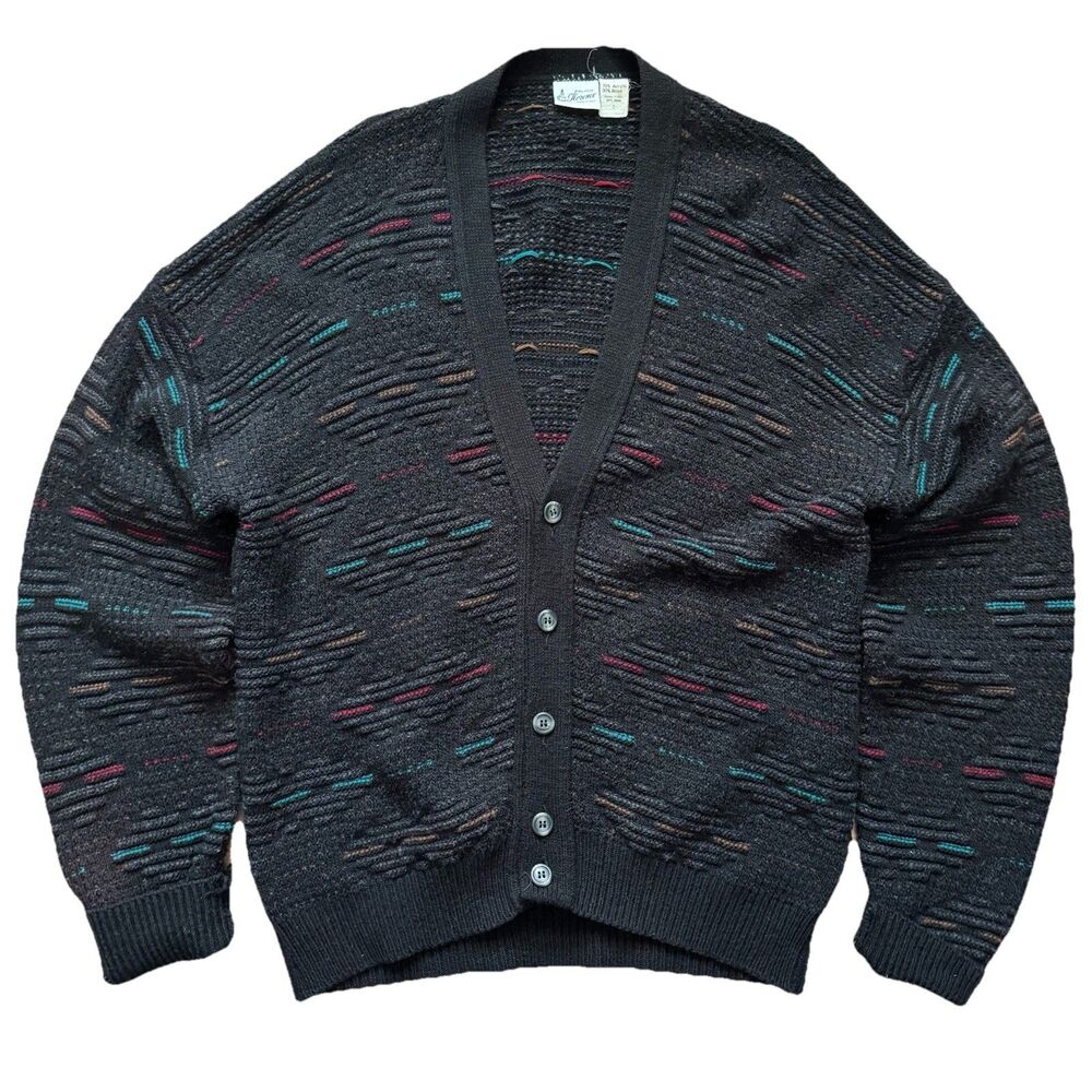 Vintage Maglificio Florence Italy Cardigan Wool Blend Textured Black Men L